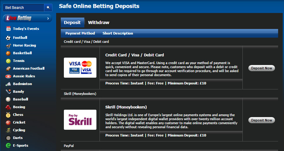 10bet deposit methods