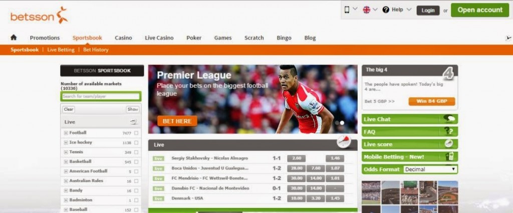 Betsson home page